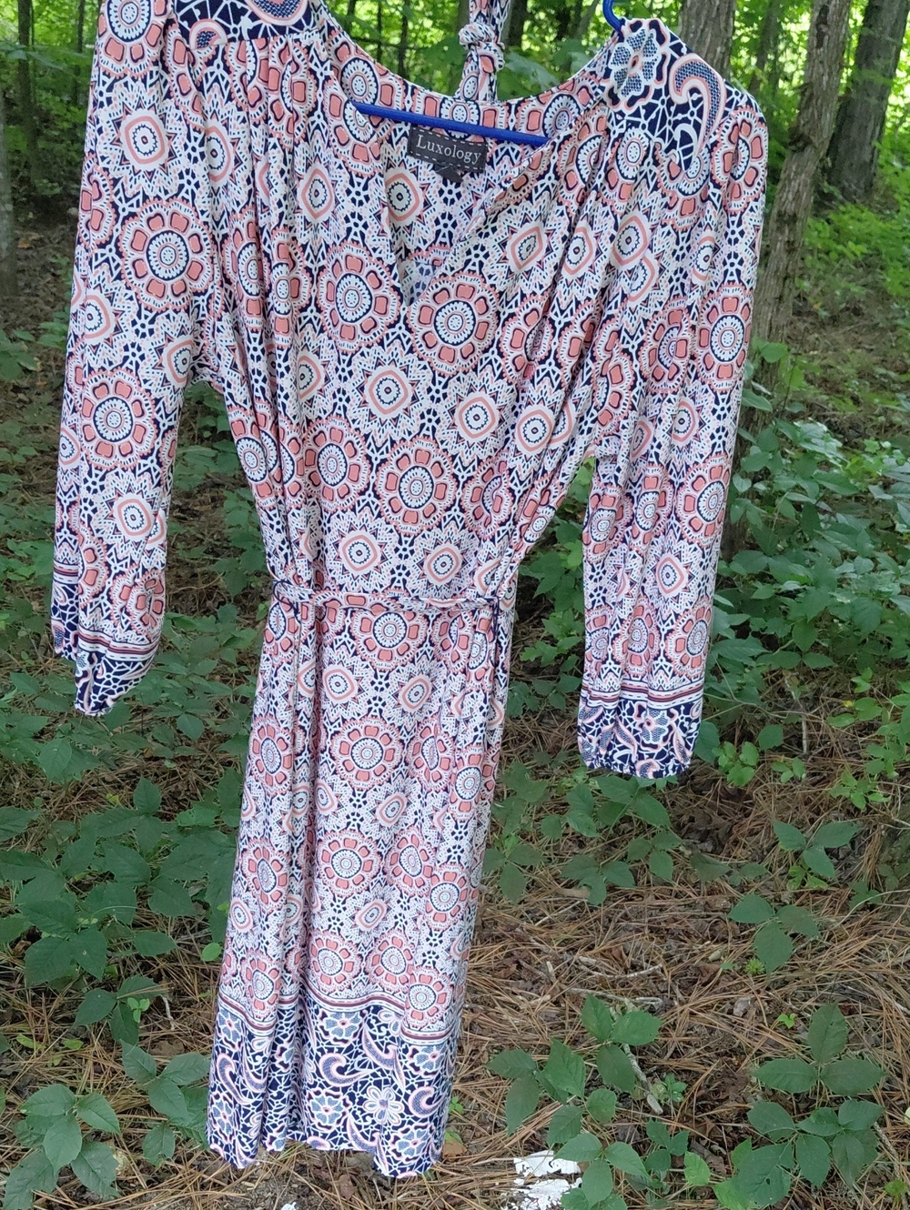 Luxology Coral and Navy Medallion Print Dress